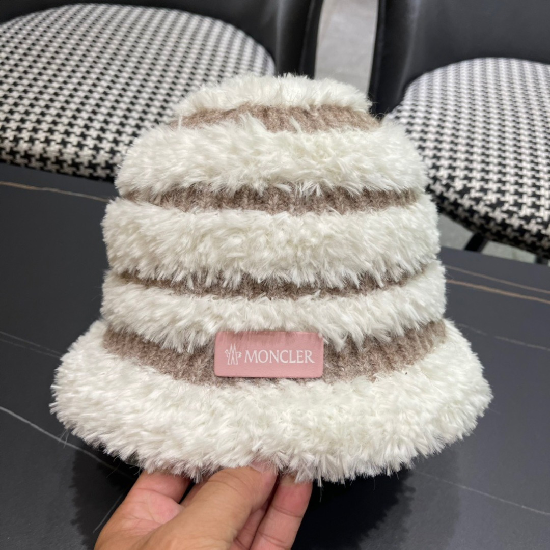 👒蒙‌口Moncler2024针织帽秋冬季新款时尚遮阳盆帽条纹防晒帽子水桶编织