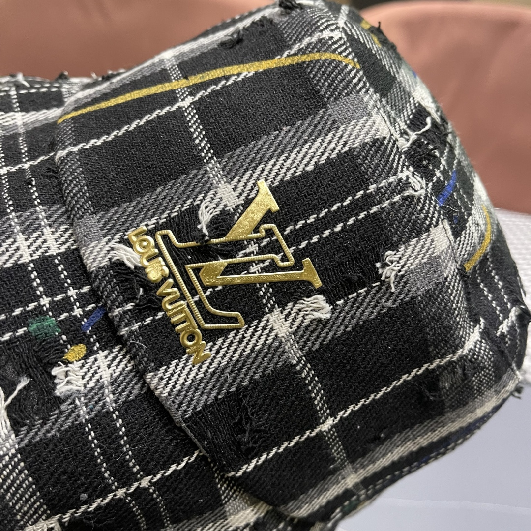 lv路易威登韩版破洞格纹渔夫鞋，女休闲百搭显脸小盆帽