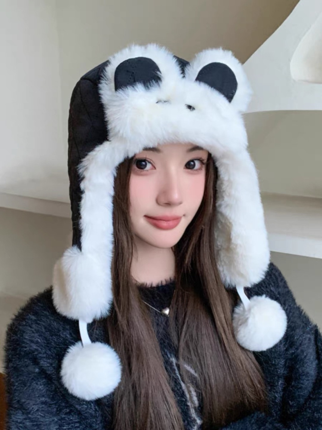 （蒙囗MONCLER】2024秋冬款东北毛绒护耳雷锋帽，加厚更保暖可爱毛球骑电动车保暖护耳帽