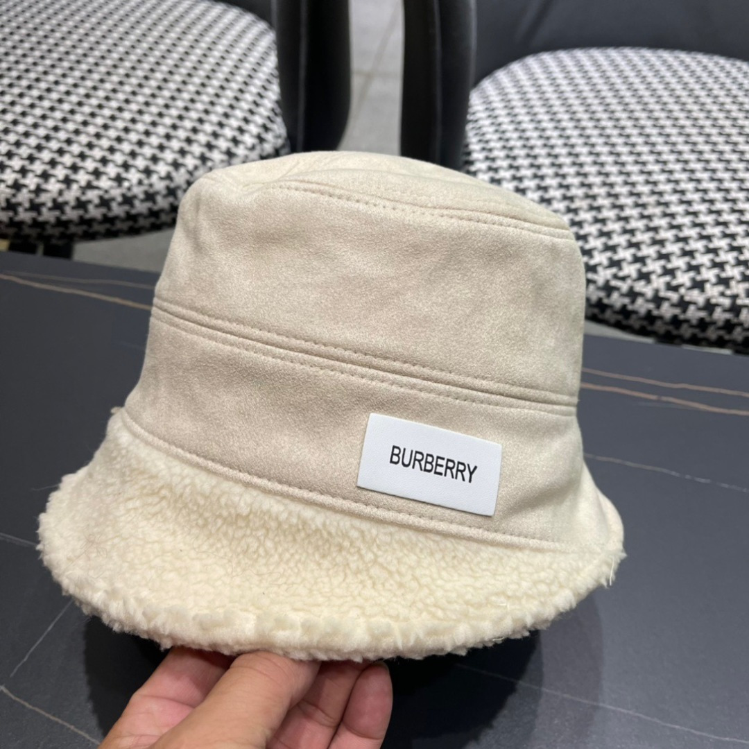 BURBERRY巴宝莉 2024秋冬女韩版潮流水桶帽保暖羊羔毛绒显脸小网红盆帽