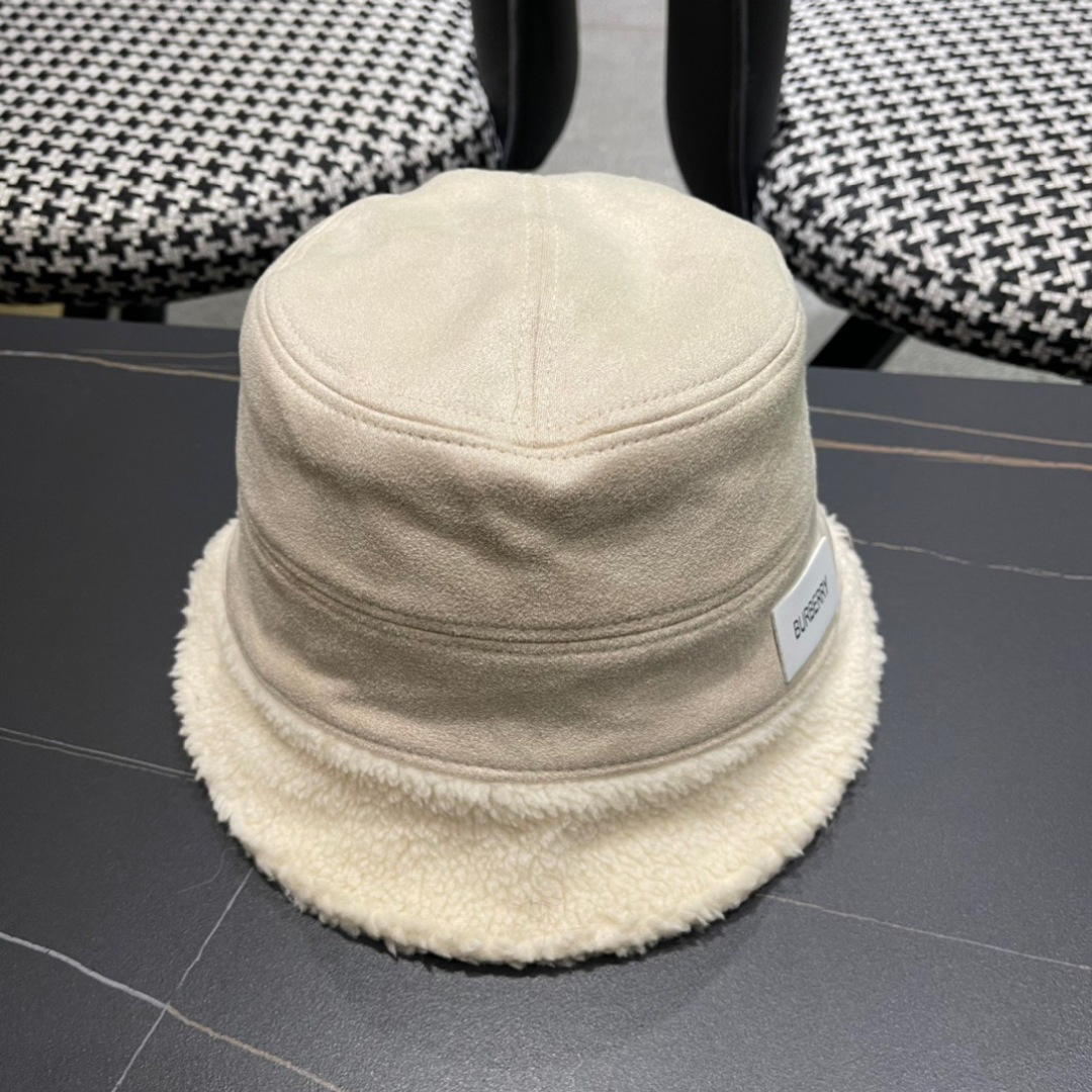 BURBERRY巴宝莉 2024秋冬女韩版潮流水桶帽保暖羊羔毛绒显脸小网红盆帽