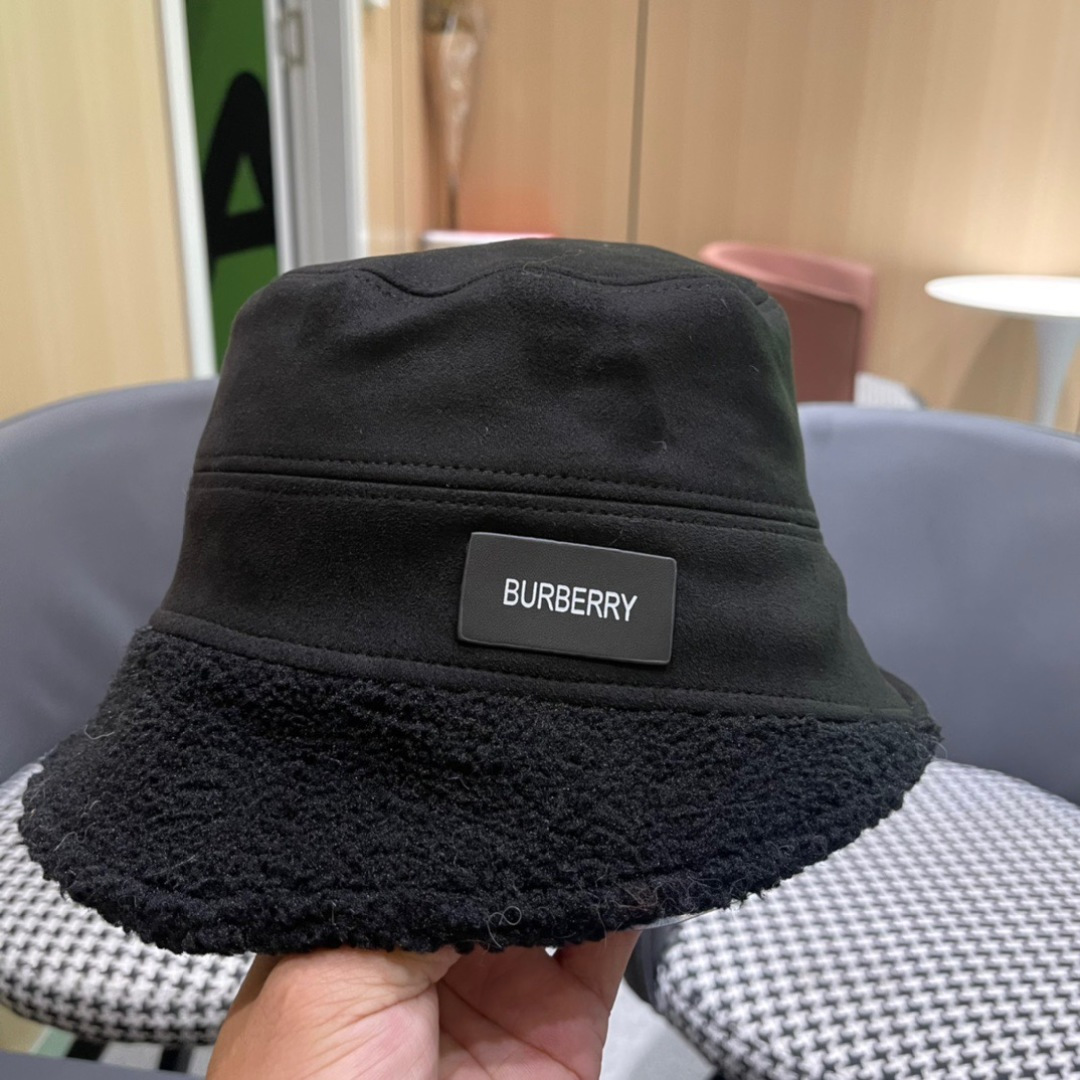 BURBERRY巴宝莉 2024秋冬女韩版潮流水桶帽保暖羊羔毛绒显脸小网红盆帽