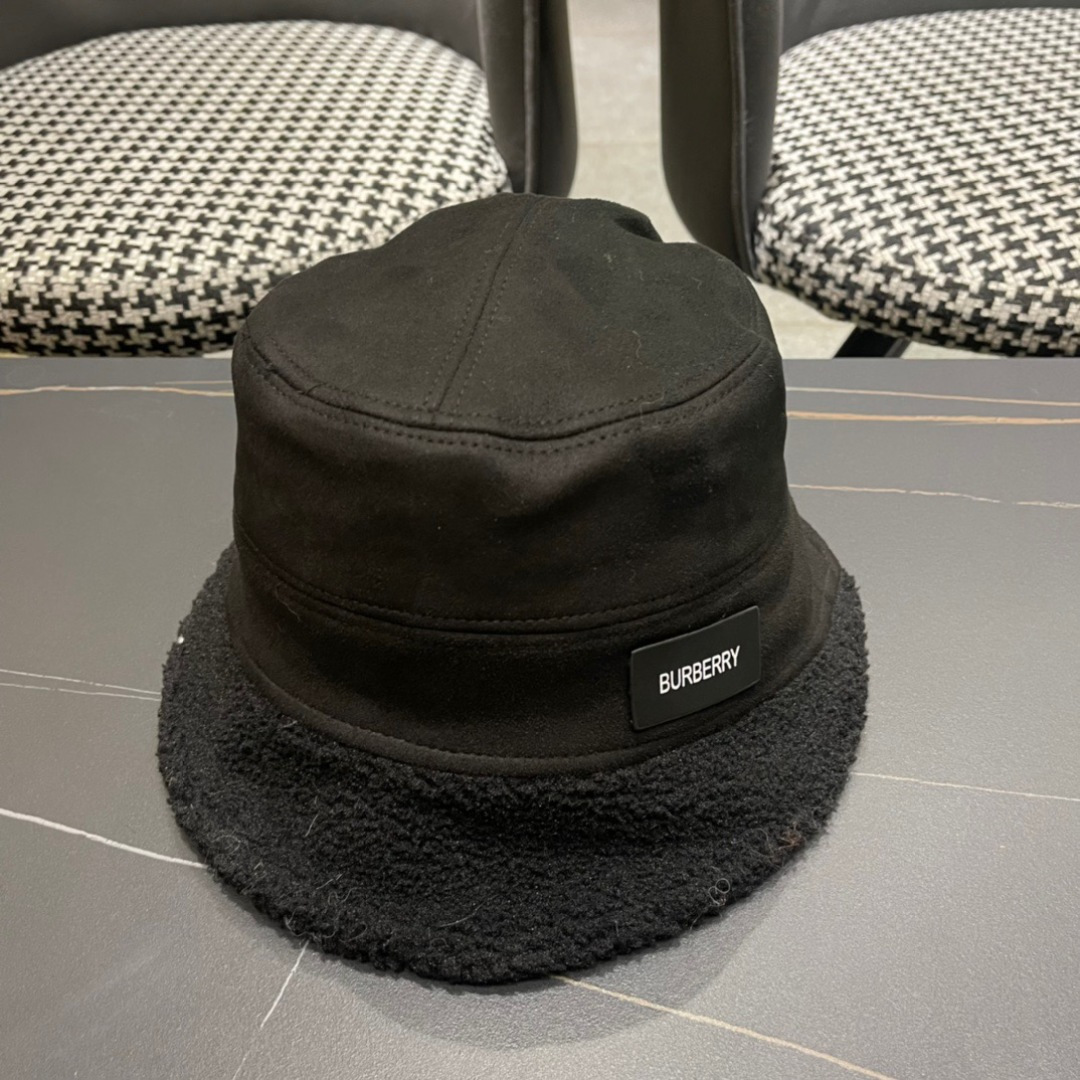 BURBERRY巴宝莉 2024秋冬女韩版潮流水桶帽保暖羊羔毛绒显脸小网红盆帽