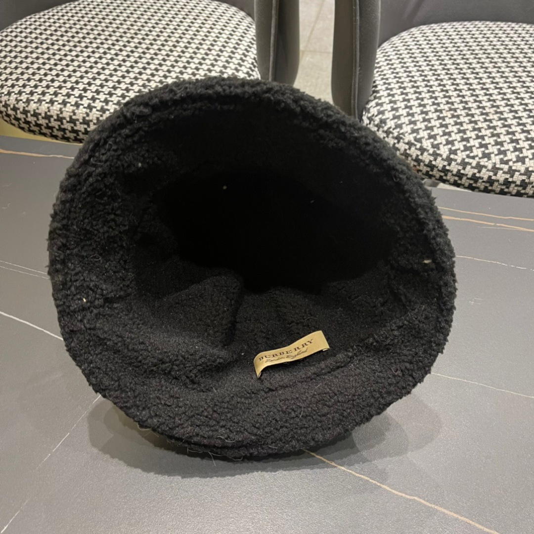 BURBERRY巴宝莉 2024秋冬女韩版潮流水桶帽保暖羊羔毛绒显脸小网红盆帽