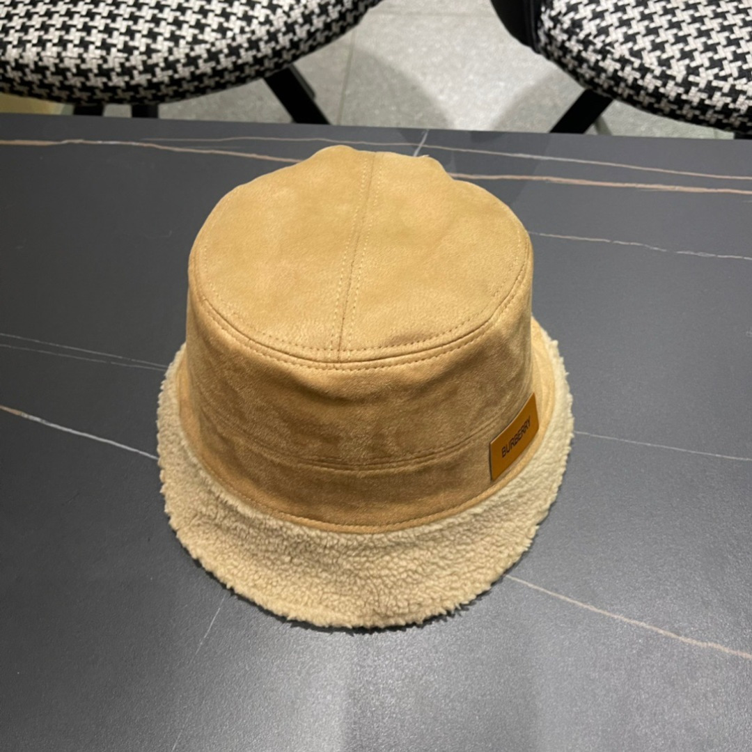 BURBERRY巴宝莉 2024秋冬女韩版潮流水桶帽保暖羊羔毛绒显脸小网红盆帽