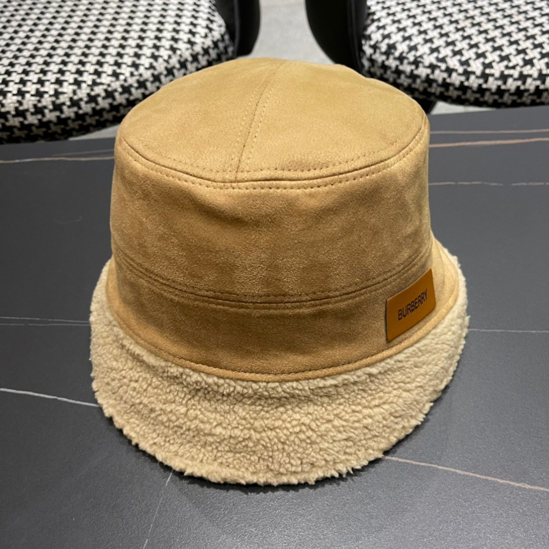 BURBERRY巴宝莉 2024秋冬女韩版潮流水桶帽保暖羊羔毛绒显脸小网红盆帽
