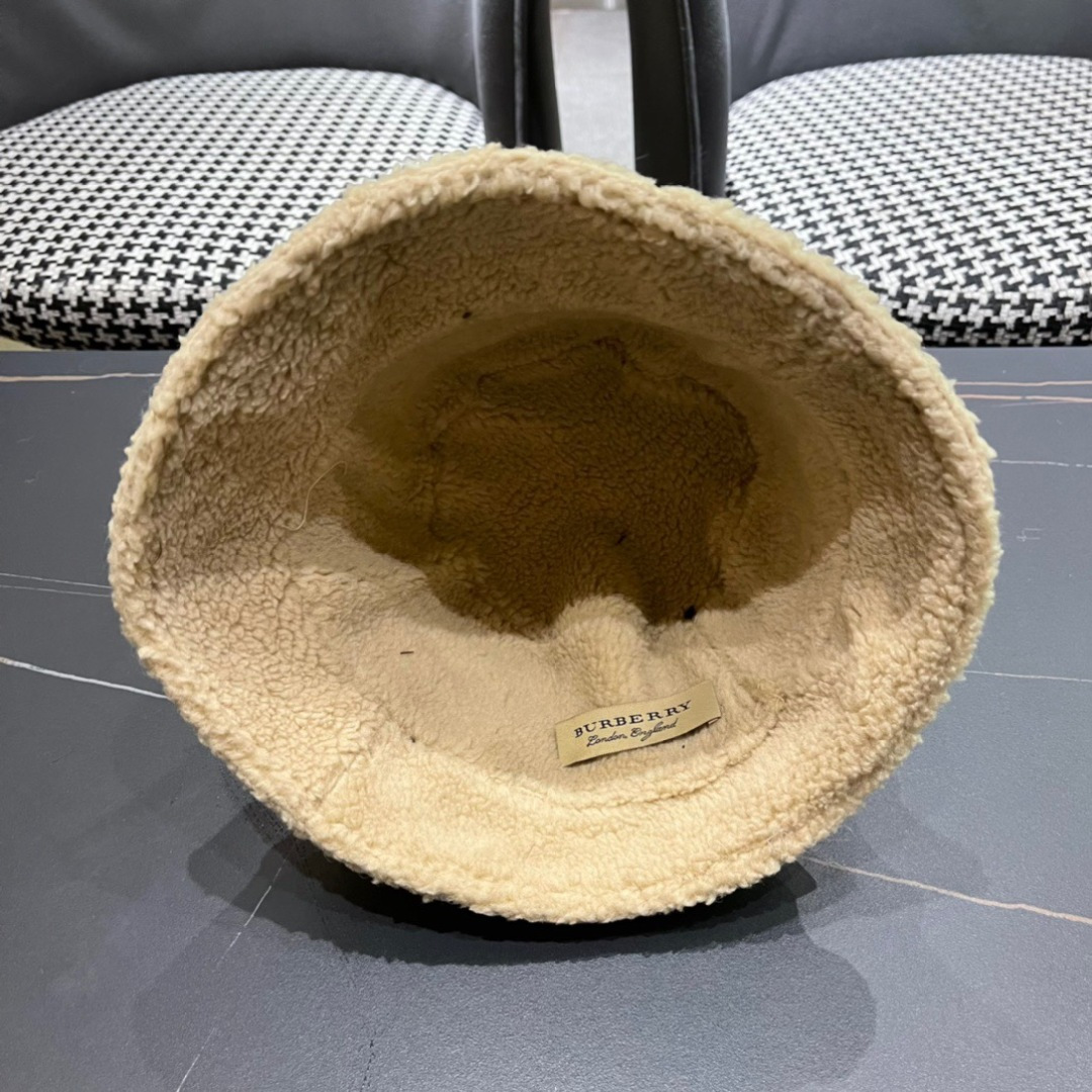 BURBERRY巴宝莉 2024秋冬女韩版潮流水桶帽保暖羊羔毛绒显脸小网红盆帽