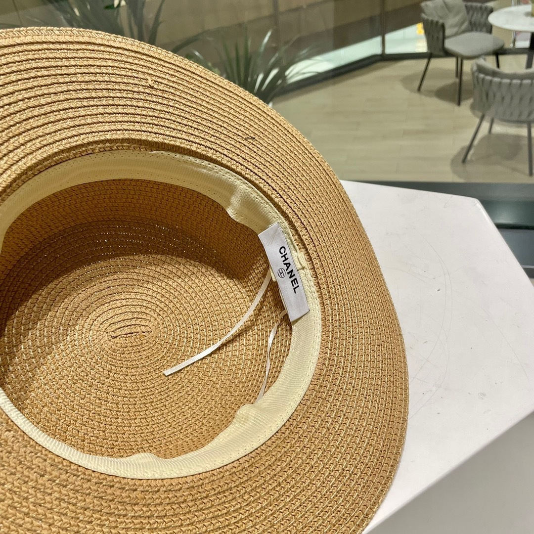  【Chanel香奈儿】2025新款织带款大牌风平顶草帽，旅行必备，超好搭配，赶紧入手！