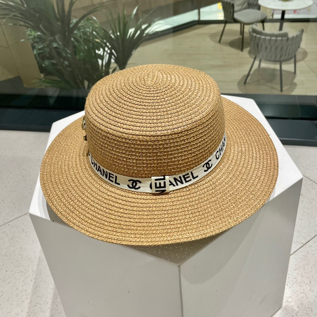  【Chanel香奈儿】2025新款织带款大牌风平顶草帽，旅行必备，超好搭配，赶紧入手！