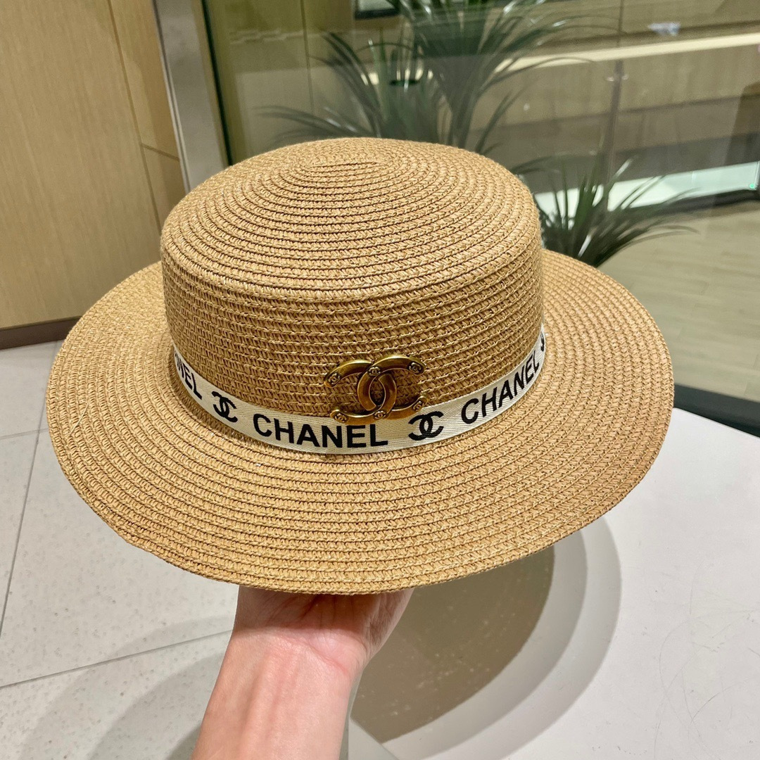  【Chanel香奈儿】2025新款织带款大牌风平顶草帽，旅行必备，超好搭配，赶紧入手！