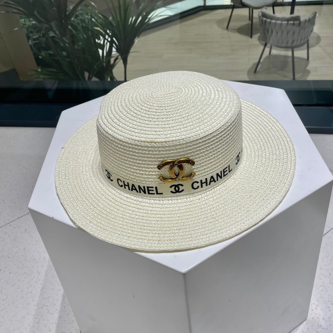  【Chanel香奈儿】2025新款织带款大牌风平顶草帽，旅行必备，超好搭配，赶紧入手！