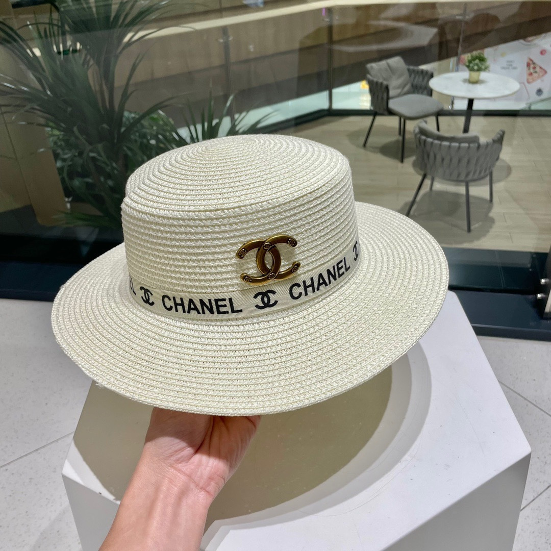  【Chanel香奈儿】2025新款织带款大牌风平顶草帽，旅行必备，超好搭配，赶紧入手！