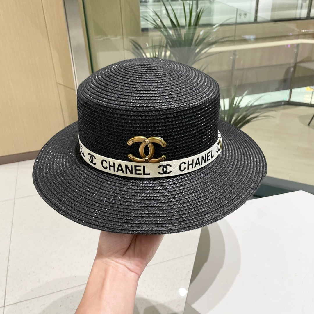  【Chanel香奈儿】2025新款织带款大牌风平顶草帽，旅行必备，超好搭配，赶紧入手！