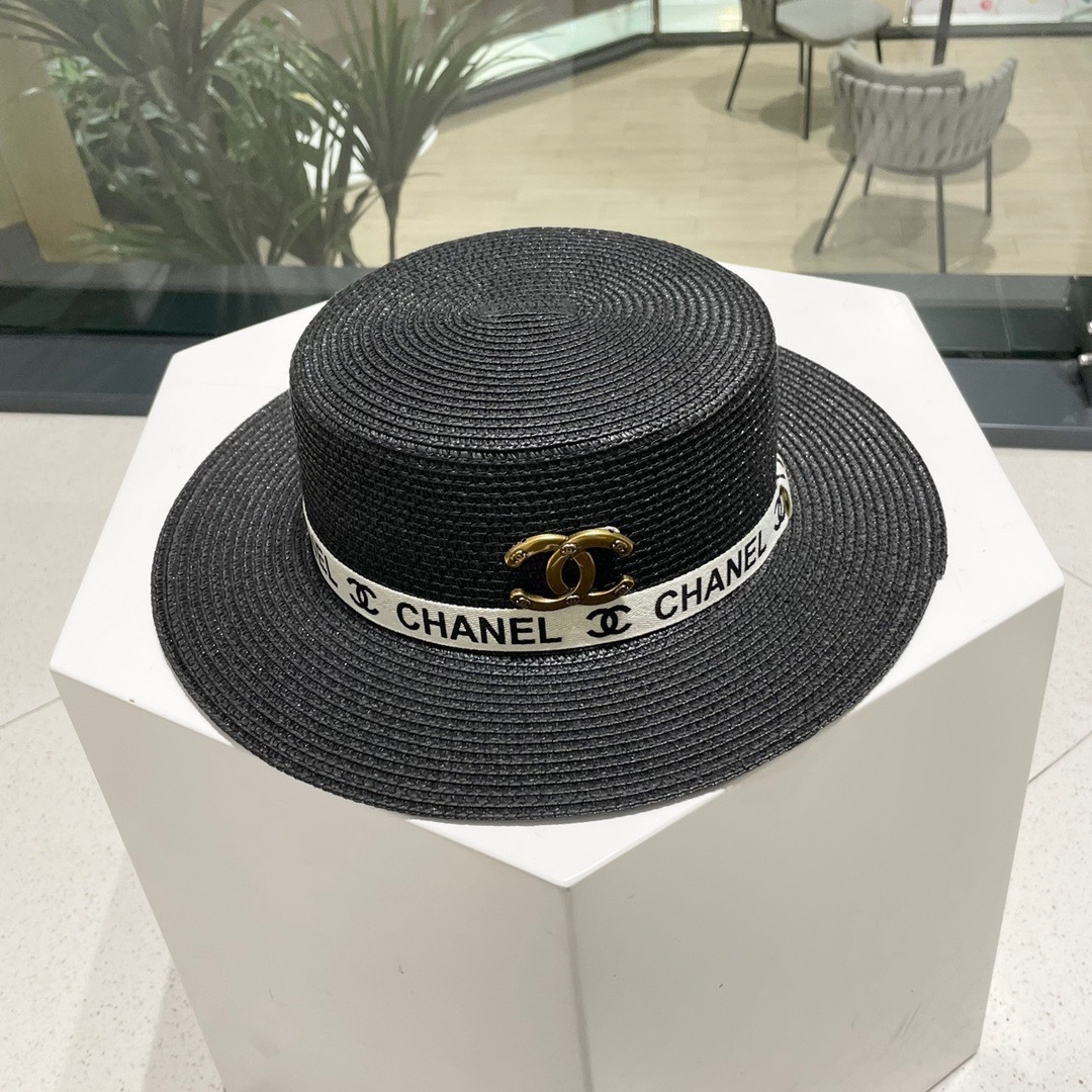  【Chanel香奈儿】2025新款织带款大牌风平顶草帽，旅行必备，超好搭配，赶紧入手！