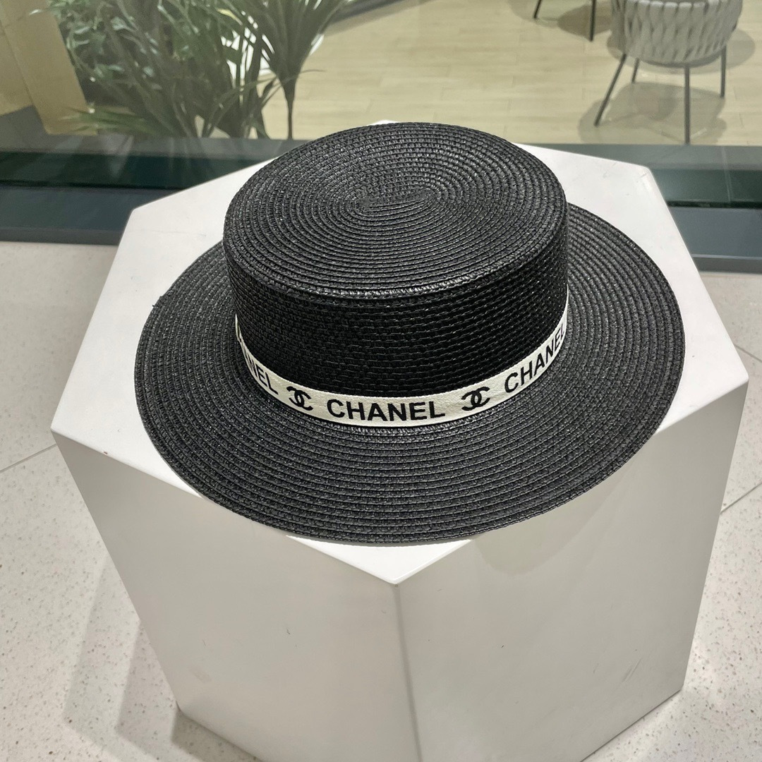  【Chanel香奈儿】2025新款织带款大牌风平顶草帽，旅行必备，超好搭配，赶紧入手！