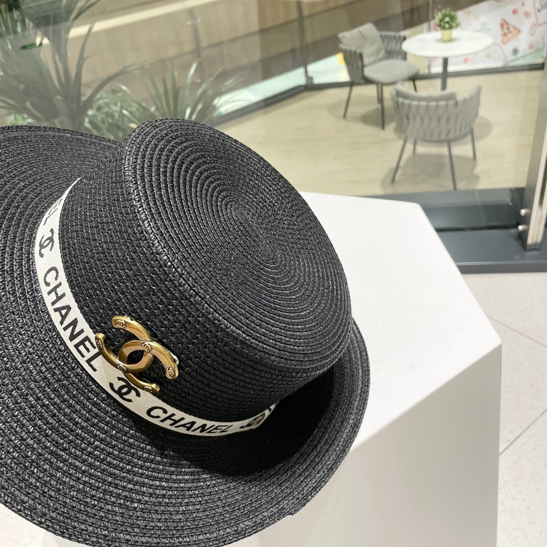  【Chanel香奈儿】2025新款织带款大牌风平顶草帽，旅行必备，超好搭配，赶紧入手！