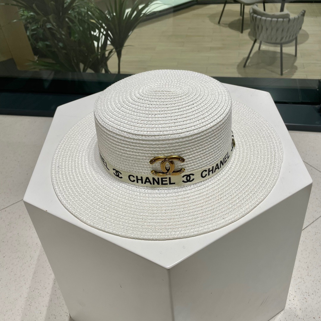  【Chanel香奈儿】2025新款织带款大牌风平顶草帽，旅行必备，超好搭配，赶紧入手！