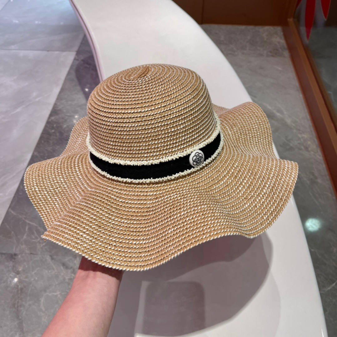  Chanel香奈儿草帽，荷叶边遮阳帽，名媛风，出游必备，头围57cm