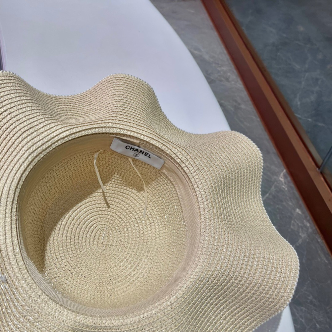  Chanel香奈儿草帽，荷叶边遮阳帽，名媛风，出游必备，头围57cm