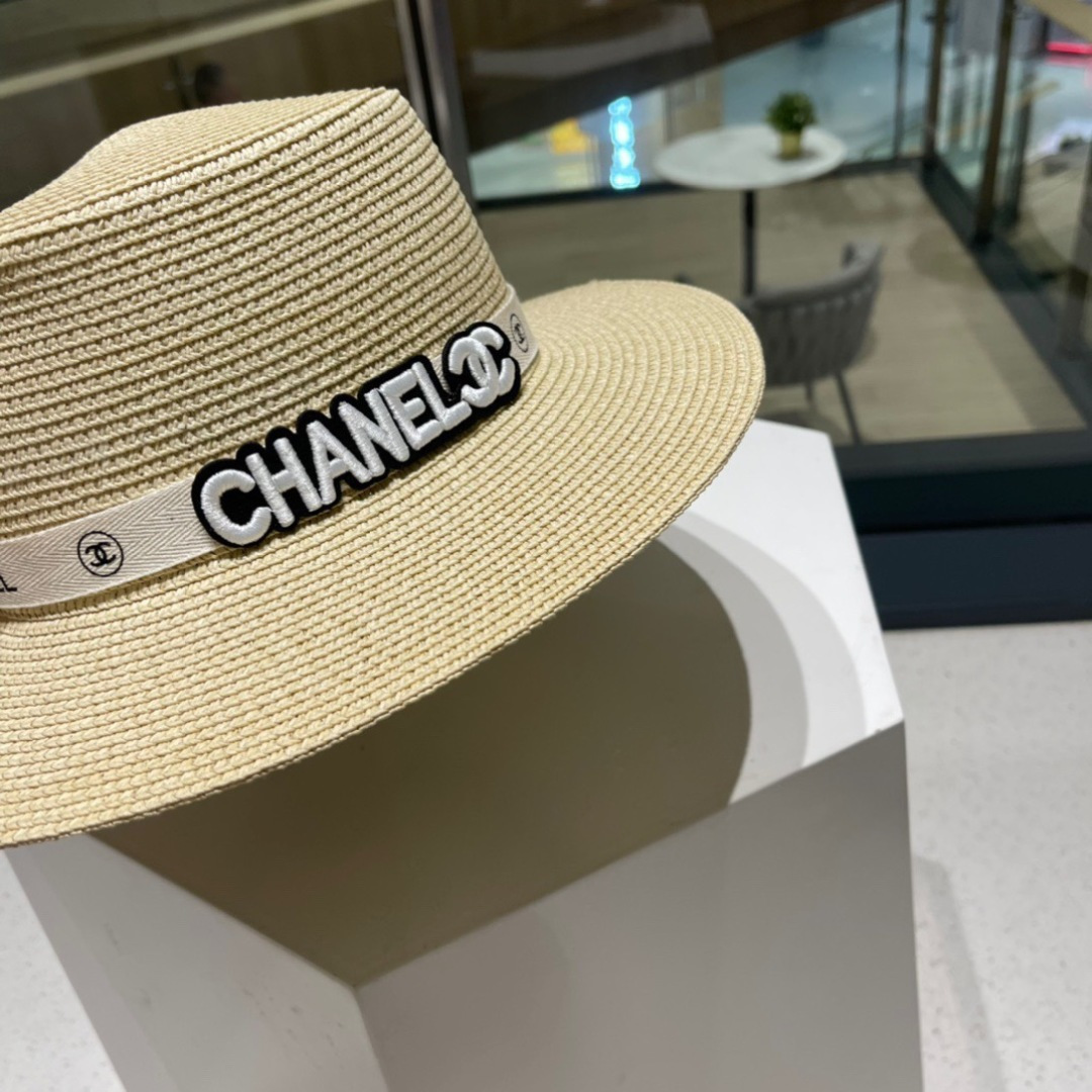  Chanel香奈儿平顶草帽，平顶草帽，头围57cm