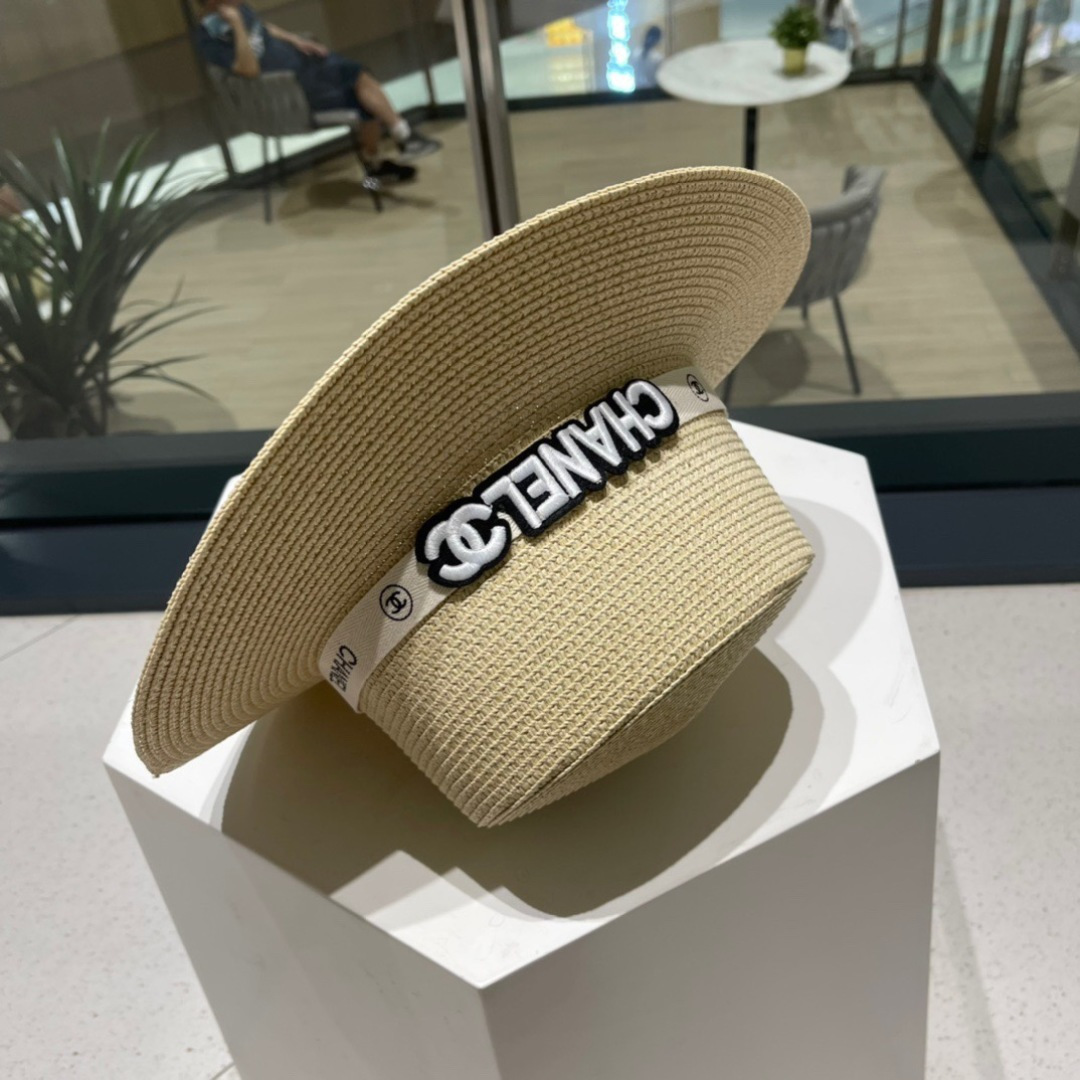  Chanel香奈儿平顶草帽，平顶草帽，头围57cm