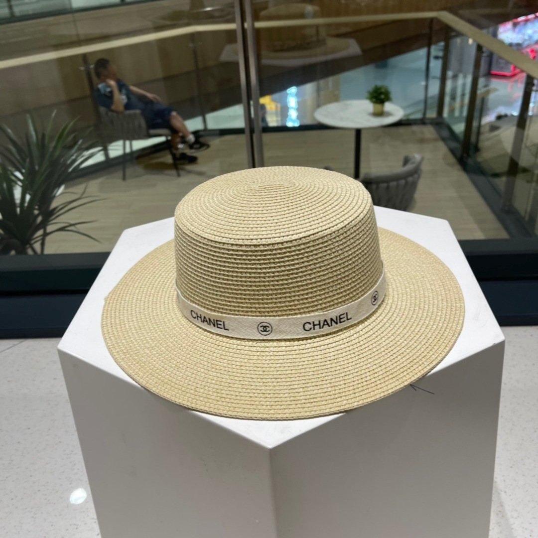  Chanel香奈儿平顶草帽，平顶草帽，头围57cm