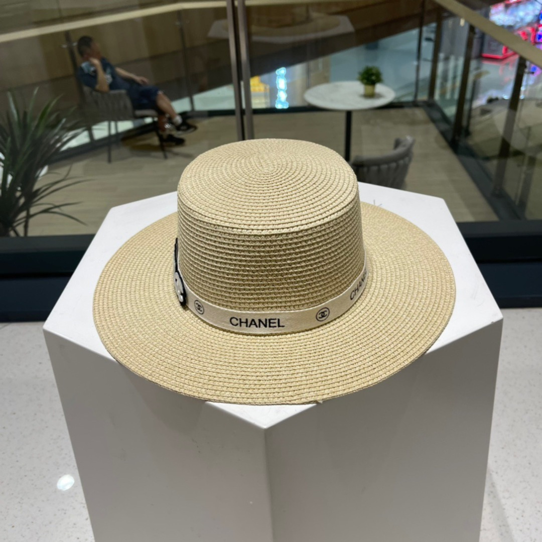  Chanel香奈儿平顶草帽，平顶草帽，头围57cm