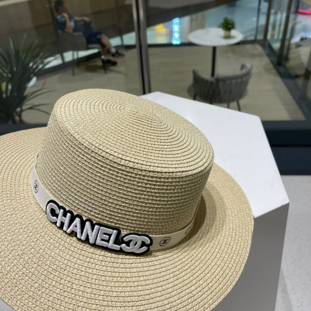  Chanel香奈儿平顶草帽，平顶草帽，头围57cm