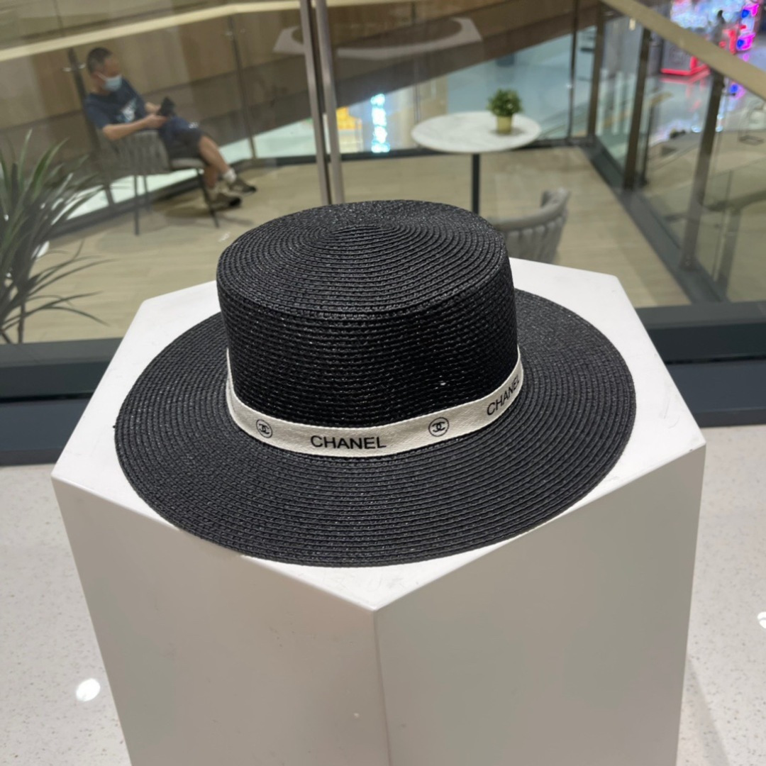  Chanel香奈儿平顶草帽，平顶草帽，头围57cm