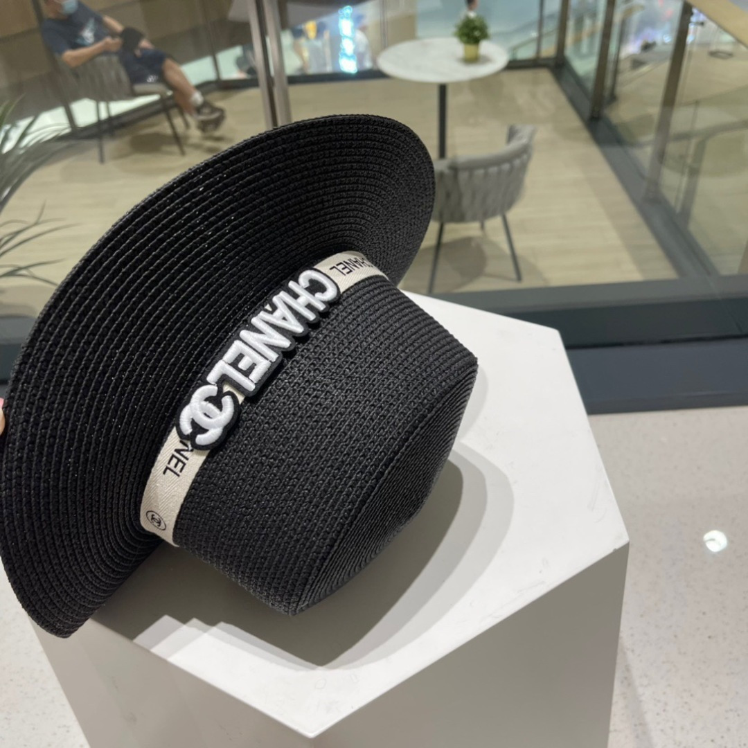  Chanel香奈儿平顶草帽，平顶草帽，头围57cm