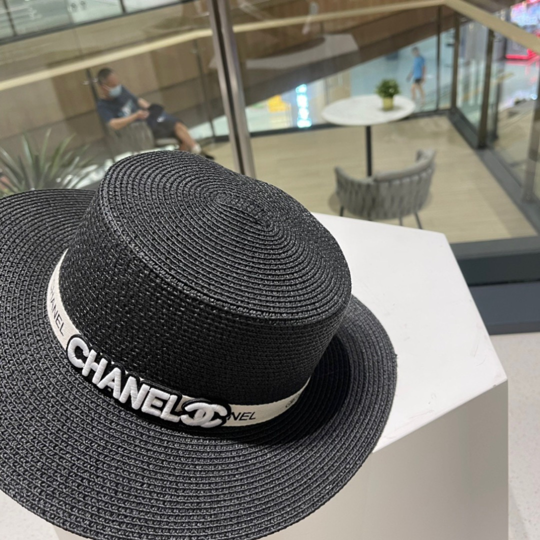  Chanel香奈儿平顶草帽，平顶草帽，头围57cm