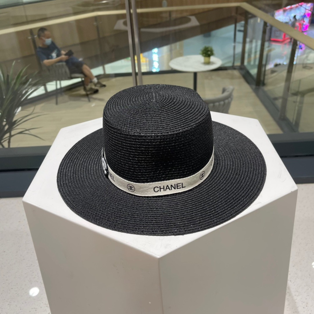  Chanel香奈儿平顶草帽，平顶草帽，头围57cm
