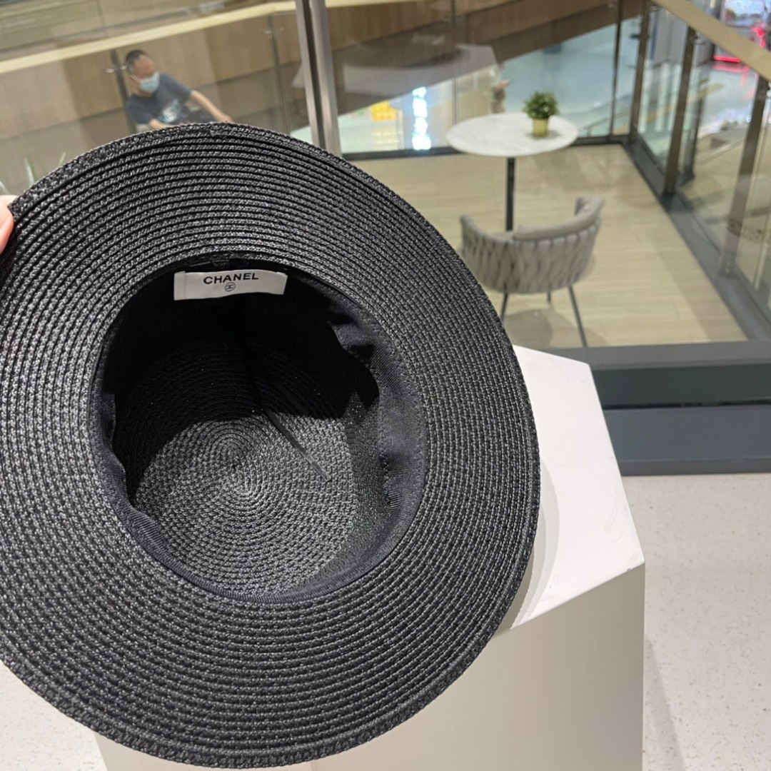  Chanel香奈儿平顶草帽，平顶草帽，头围57cm