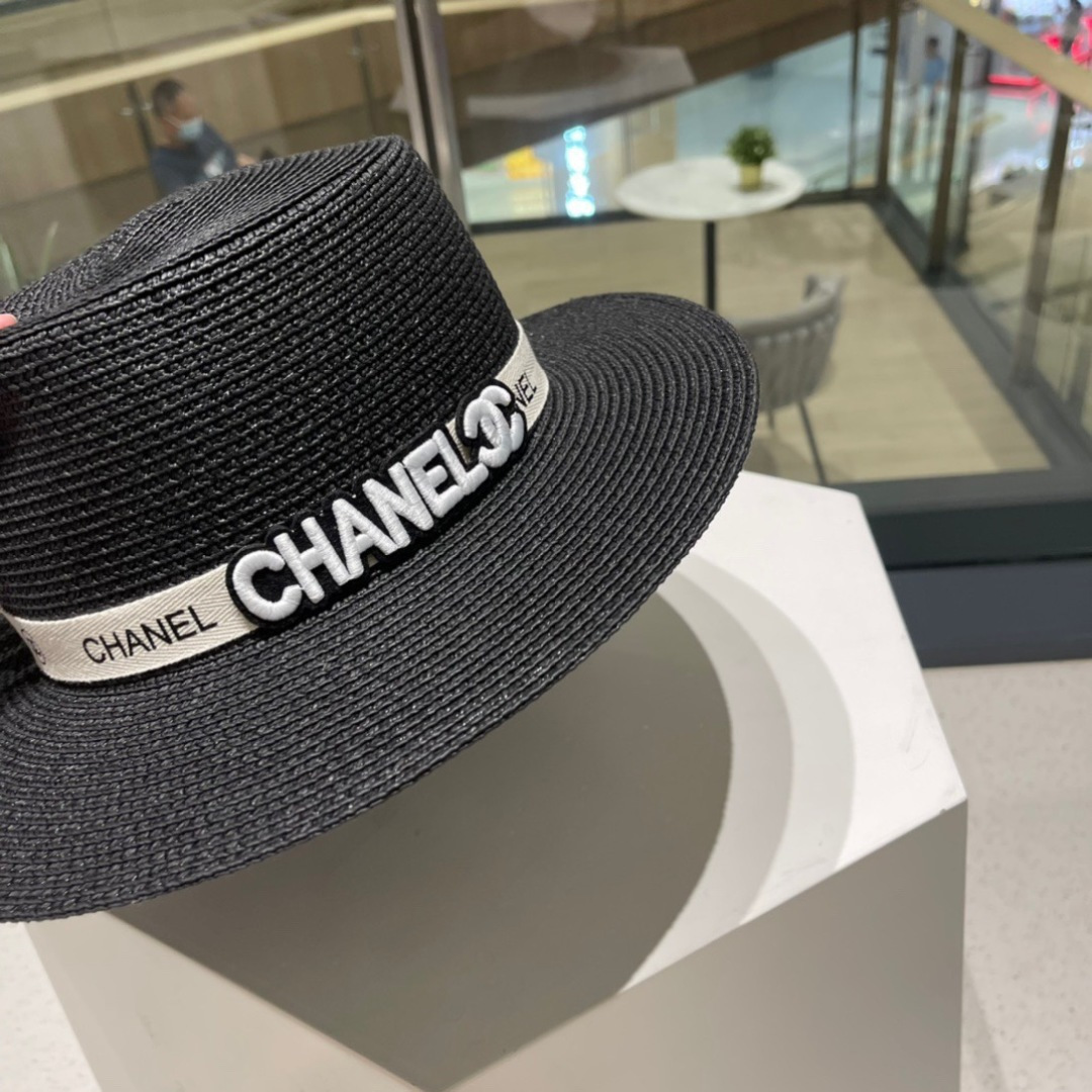  Chanel香奈儿平顶草帽，平顶草帽，头围57cm