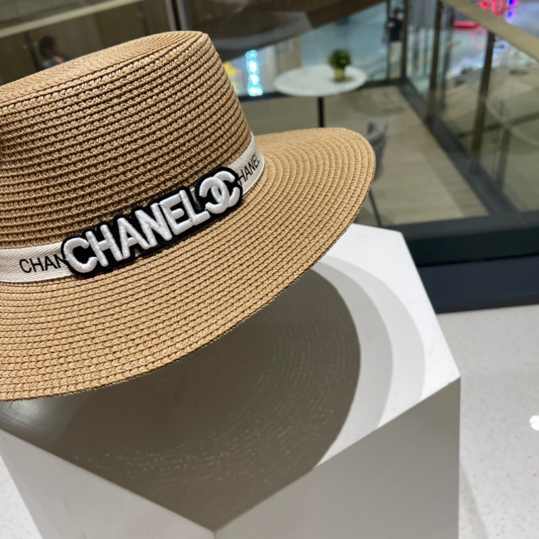  Chanel香奈儿平顶草帽，平顶草帽，头围57cm