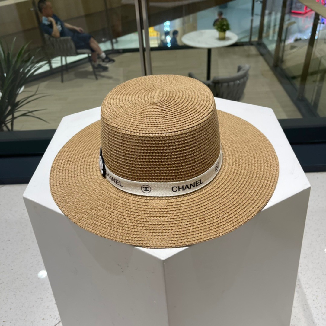  Chanel香奈儿平顶草帽，平顶草帽，头围57cm