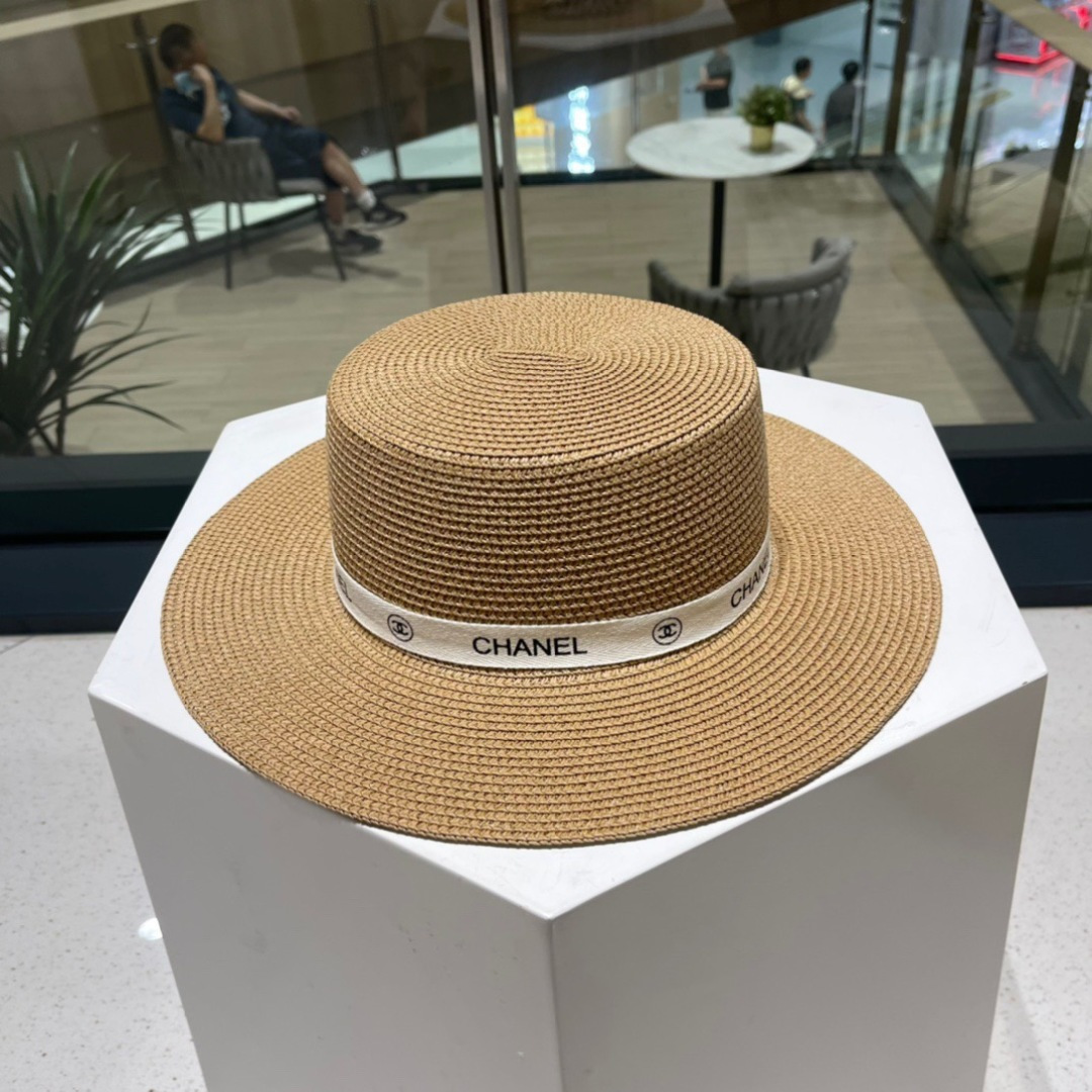  Chanel香奈儿平顶草帽，平顶草帽，头围57cm