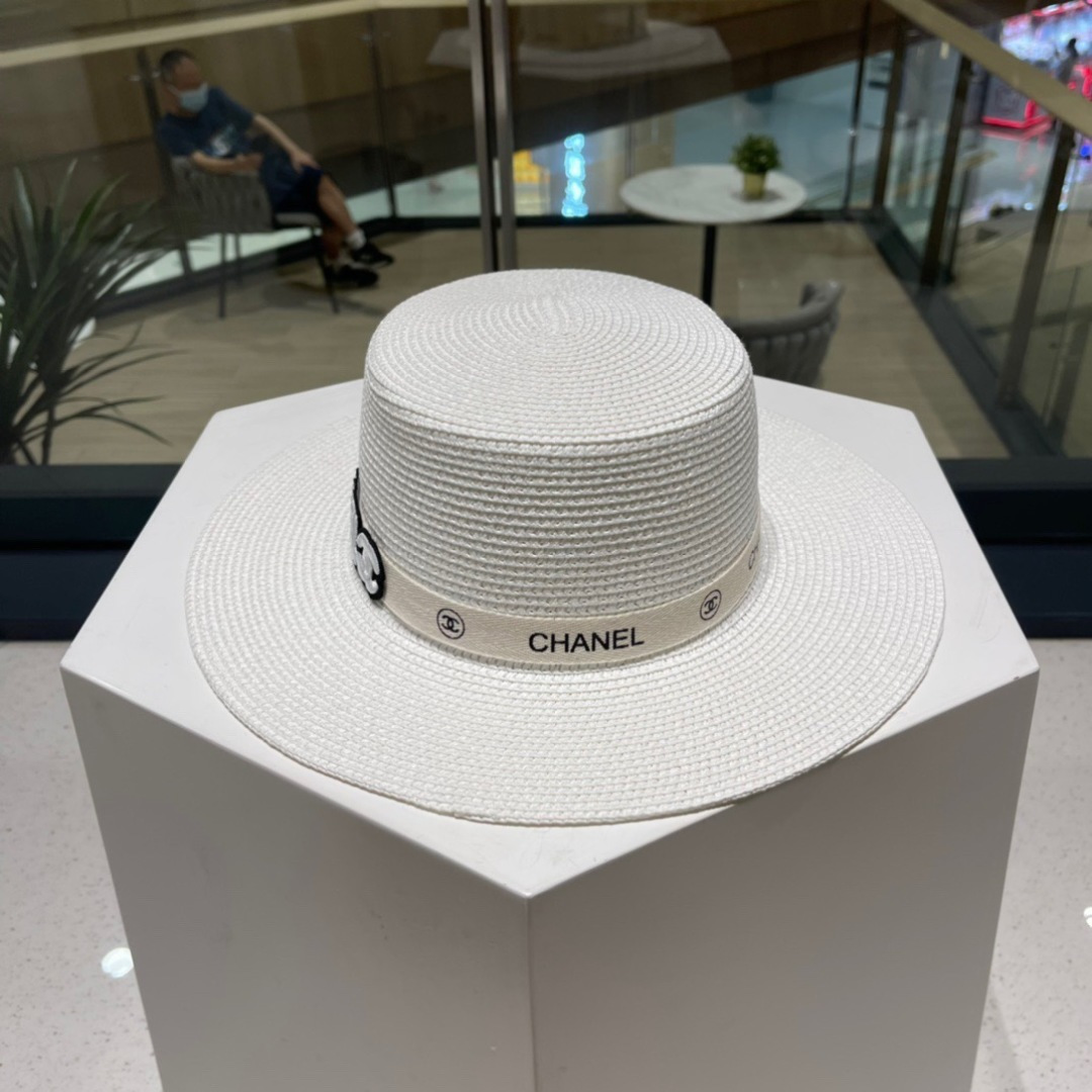  Chanel香奈儿平顶草帽，平顶草帽，头围57cm
