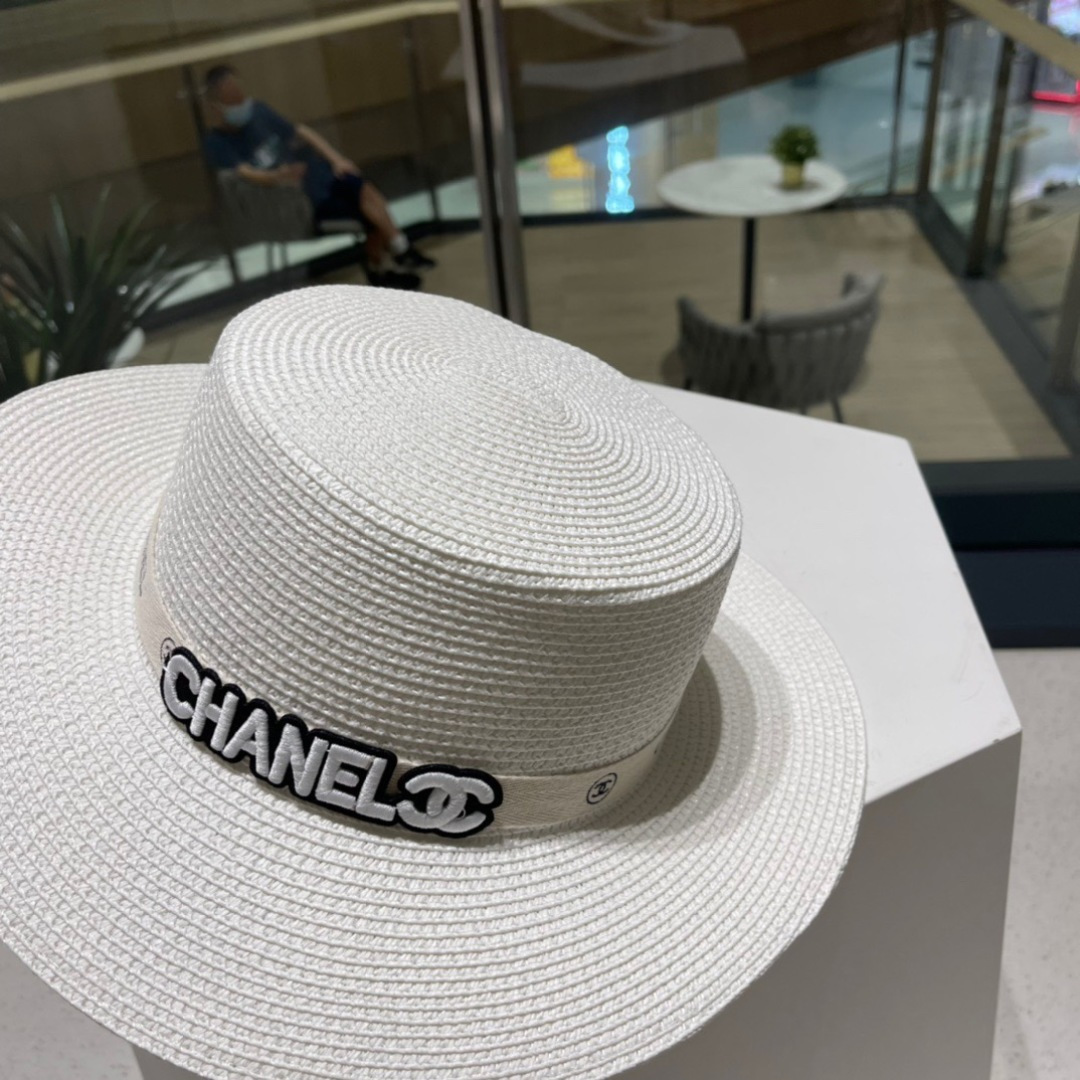 Chanel香奈儿平顶草帽，平顶草帽，头围57cm