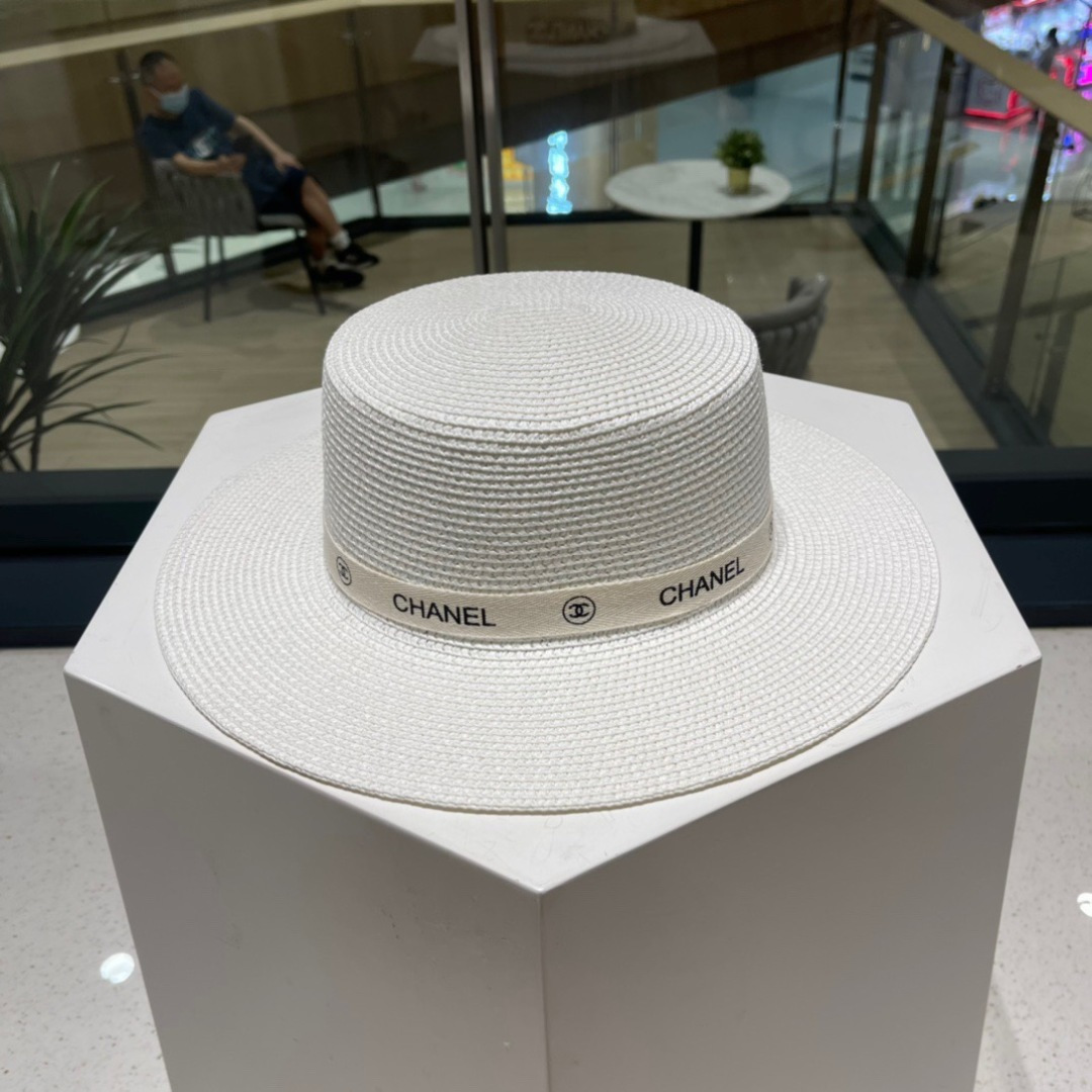  Chanel香奈儿平顶草帽，平顶草帽，头围57cm
