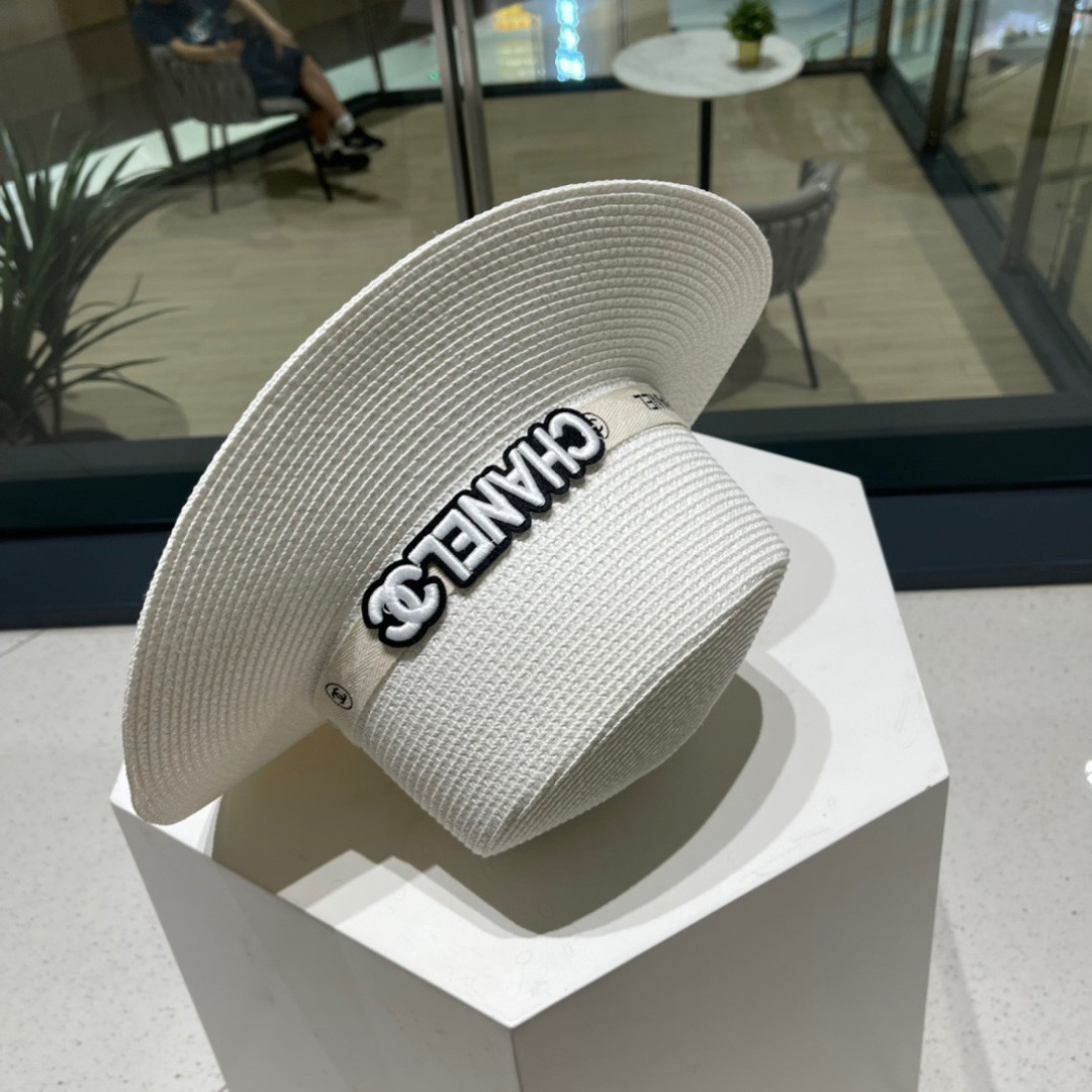  Chanel香奈儿平顶草帽，平顶草帽，头围57cm