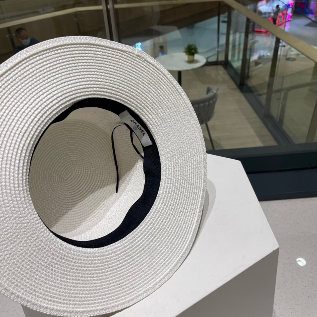  Chanel香奈儿平顶草帽，平顶草帽，头围57cm