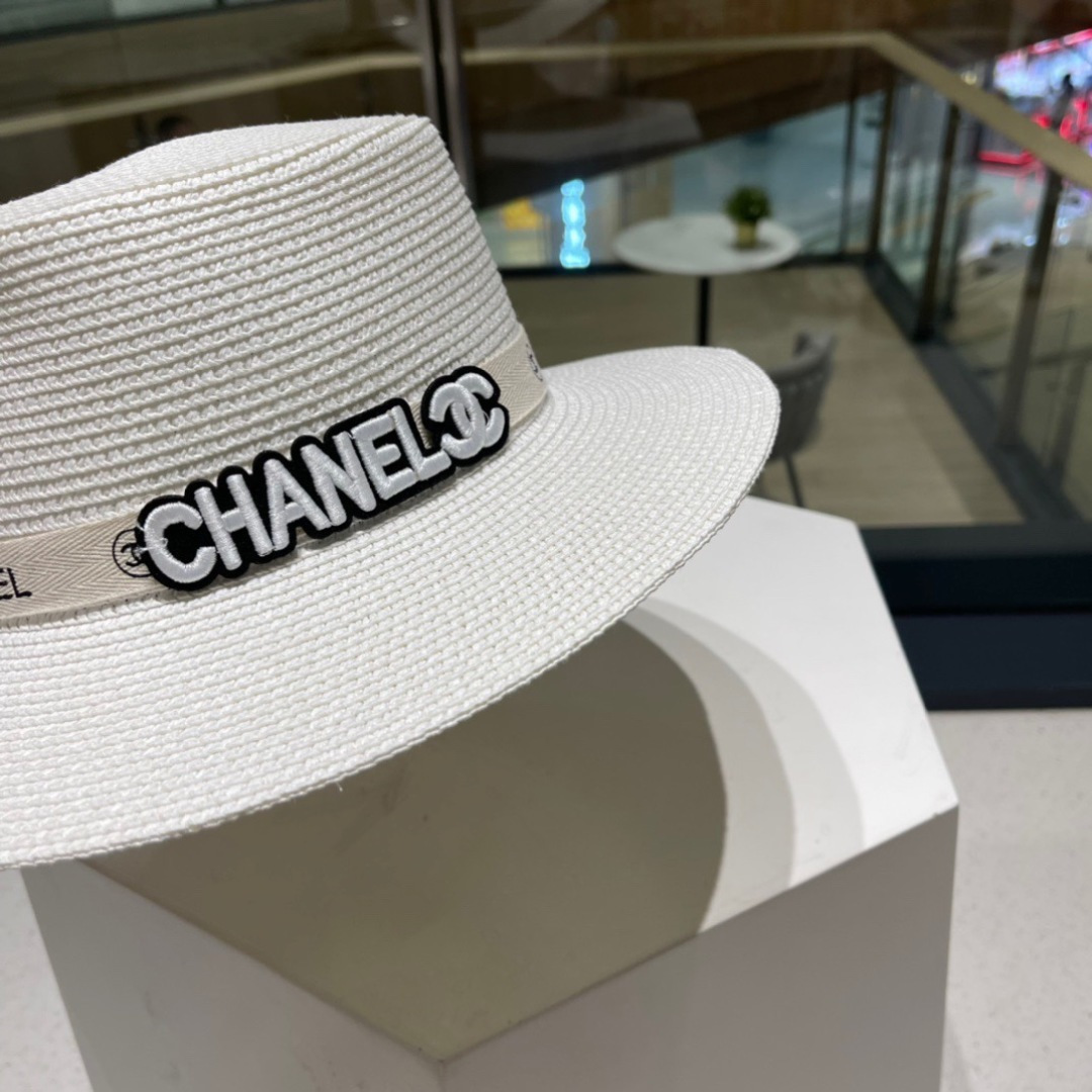  Chanel香奈儿平顶草帽，平顶草帽，头围57cm