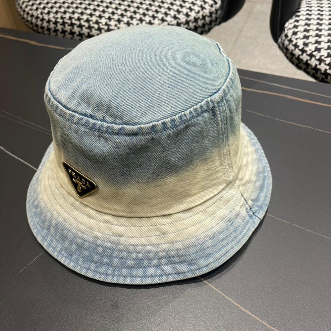  PRADA普拉达牛仔渔夫帽，遮阳防晒帽，头围57cm