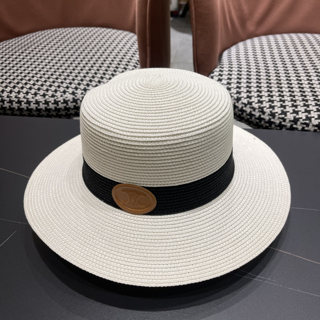 💛【CELINE赛琳】新款草编遮阳草帽盆帽🤩沙滩风，简约大方，百搭单品～出街首选，新款帽型超美腻，新品上