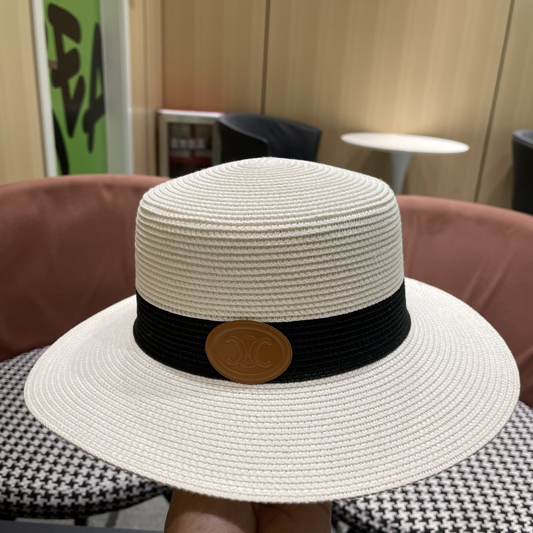 💛【CELINE赛琳】新款草编遮阳草帽盆帽🤩沙滩风，简约大方，百搭单品～出街首选，新款帽型超美腻，新品上