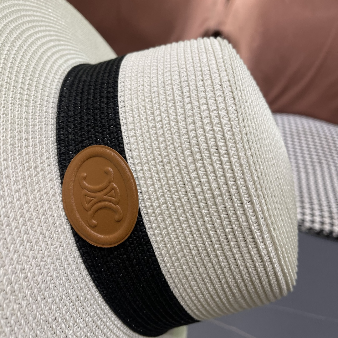 💛【CELINE赛琳】新款草编遮阳草帽盆帽🤩沙滩风，简约大方，百搭单品～出街首选，新款帽型超美腻，新品上