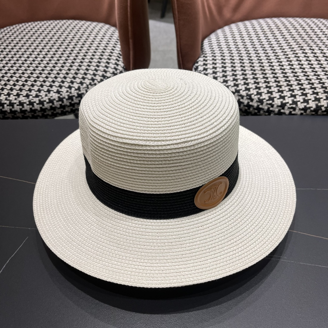 💛【CELINE赛琳】新款草编遮阳草帽盆帽🤩沙滩风，简约大方，百搭单品～出街首选，新款帽型超美腻，新品上