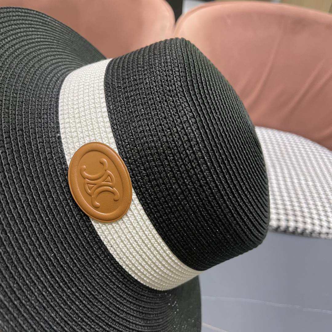 💛【CELINE赛琳】新款草编遮阳草帽盆帽🤩沙滩风，简约大方，百搭单品～出街首选，新款帽型超美腻，新品上