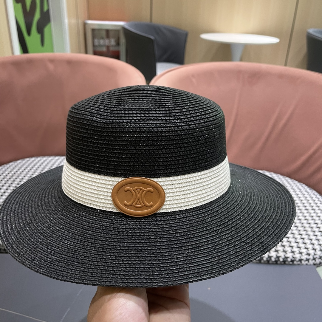 💛【CELINE赛琳】新款草编遮阳草帽盆帽🤩沙滩风，简约大方，百搭单品～出街首选，新款帽型超美腻，新品上